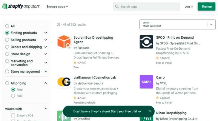 Shopify product sourcing page