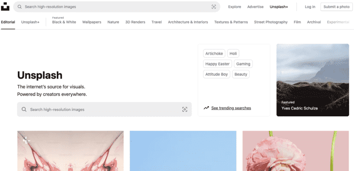 Unsplash home page