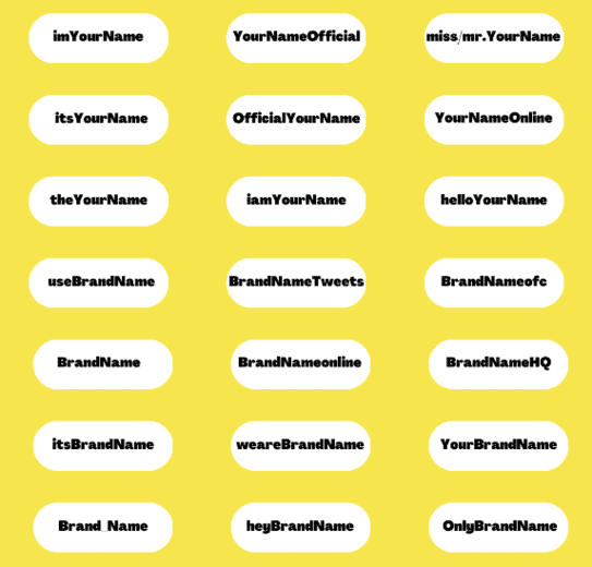 Template for business account name ideas