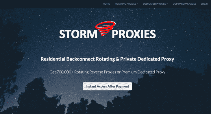 StormProxies homepage