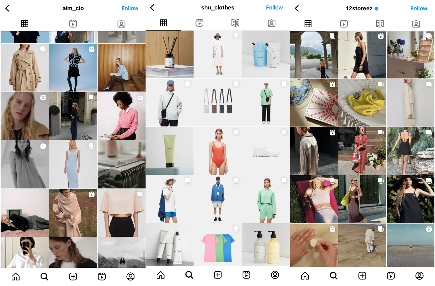 Unified style examples for Instagram business profiles