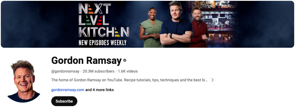 Example of a banner on Gordon Ramsey’s channel advertising his show