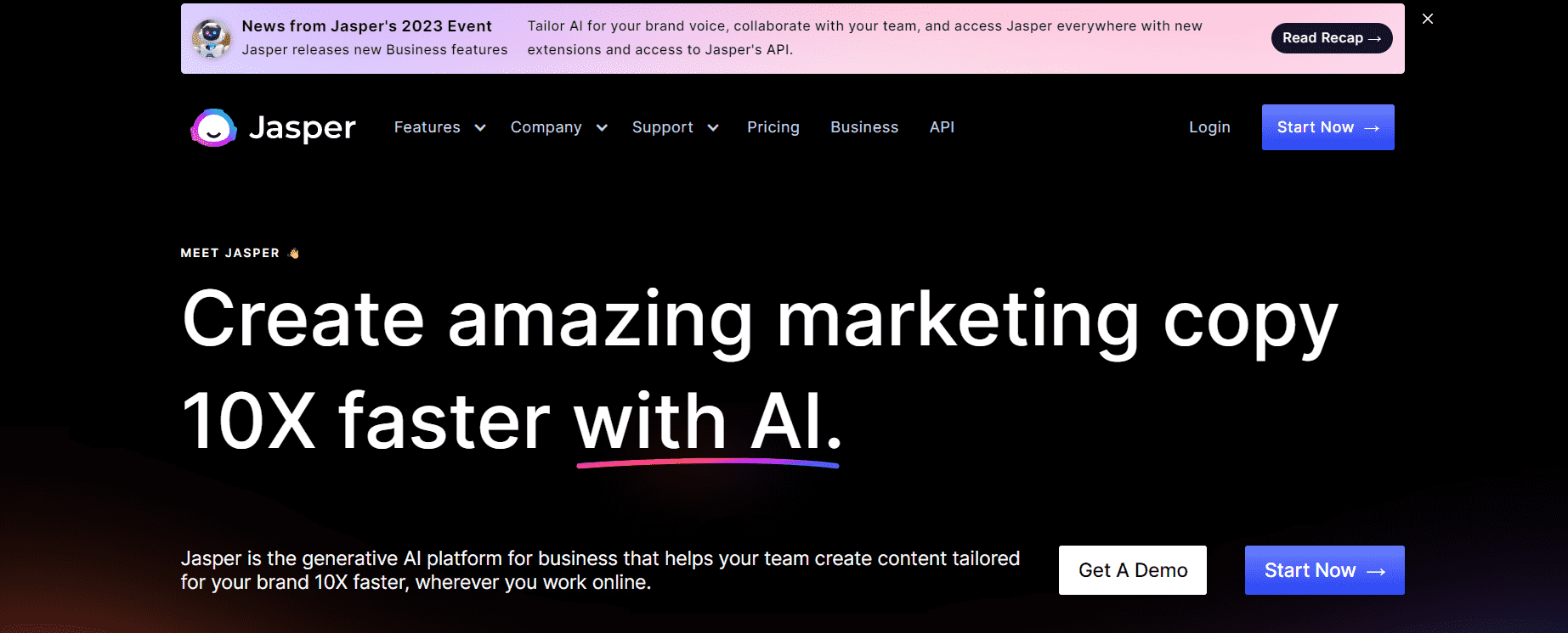 Jasper AI home page