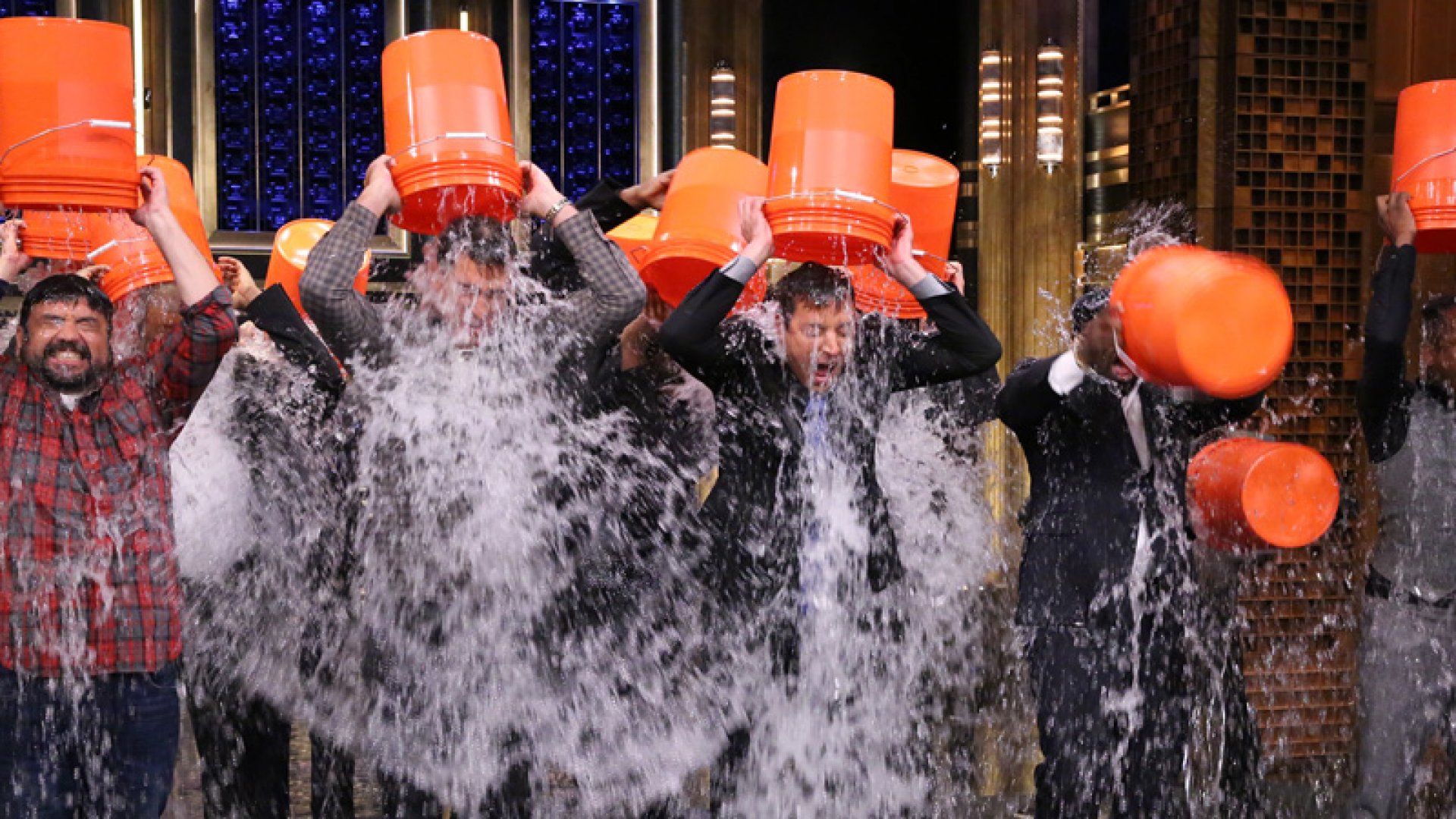 Jimmy Fallon and his guests take the ALS Ice Bucket Challenge during the Tonight Show