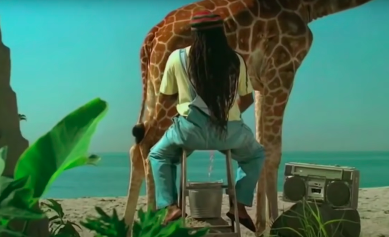 Skittles commercial with milking a giraffe