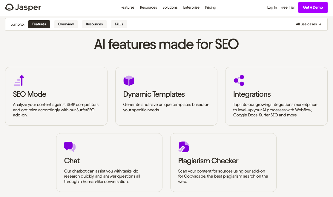 AI-powered SEO features provided by Jasper