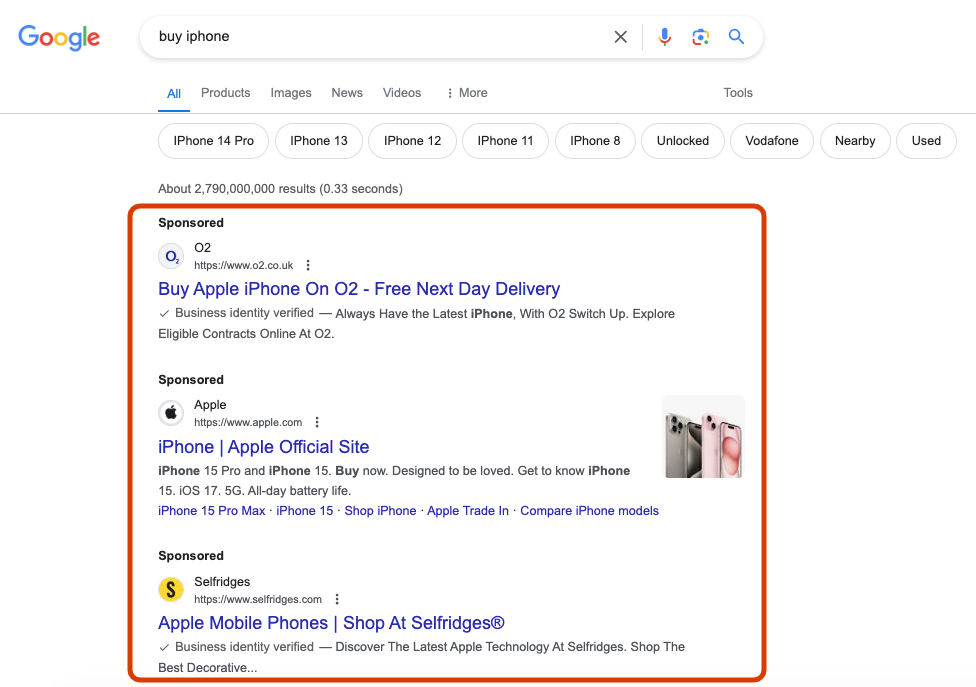 Guaranteed display ads shown on Google search