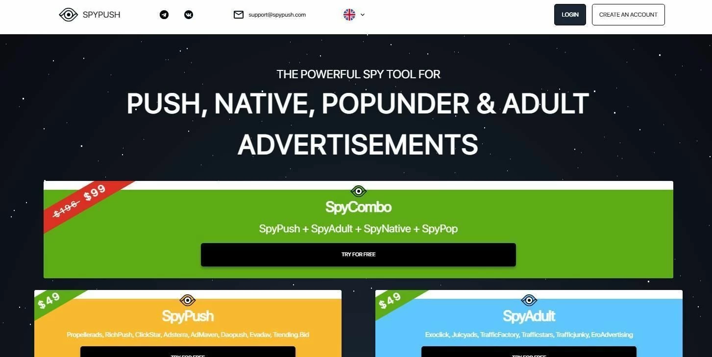 SpyPush main page