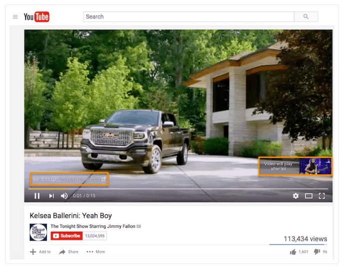 Example of Youtube pre-roll ads